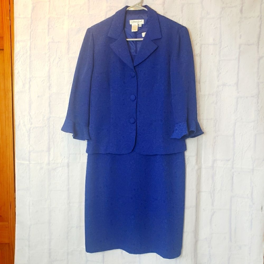 COLDWATER CREEK 2PC Dress & Jacket Suit Set Paisley Blue 6 Petite